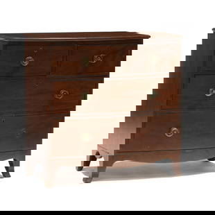 George III Inlaid Mahogany Diminutive Chest of Drawers: George III Inlaid Mahogany Diminutive Chest of Drawerscirca 1800, mahogany veneer, oak secondary, bow-front form with dark line and banded inlays, top with applied molded edge, the case with two over