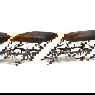 Theodore Alexander, Pair of  Nimble  Stools: Theodore Alexander, Pair of Nimble Stoolscontemporary, natural animal hide upholstery, painted resin faux antler base with hoof feet, unmarked. 20 x 25 x 19 in.  Additional high-resolution photos are