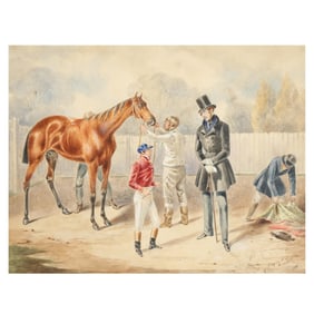 After Harry Hall (English, 1815-1882), Horse Portrait with Owner and Jockey