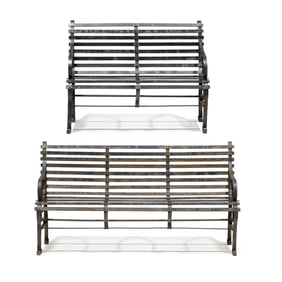 Two Vintage Wrought Iron Garden Benches