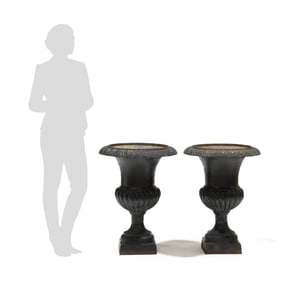 Large Pair of Classical Style Cast Iron Garden Urns