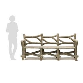Cast Stone Faux Bois Triple Back Garden Bench