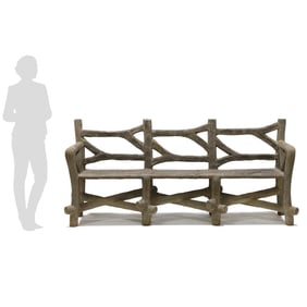 Cast Stone Faux Bois Triple Back Garden Bench
