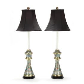 Pair of Cloisonné Candlestick Table Lamps