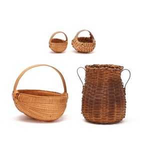 Four Vintage Miniature Splint Oak Baskets, Including Mary Prater (TN, b. 1928)