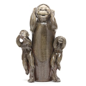Crystal King (Seagrove, NC), Three Monkey Studio Pottery Sculpture