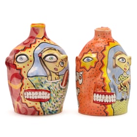 Stacy Lambert (NC), Two Folk Art Face Jugs