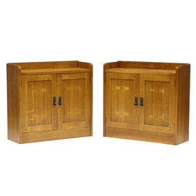 Stickley, Pair of Mission Oak Style Diminutive Cabinets