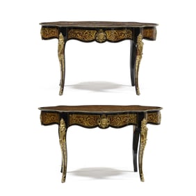 Pair of Louis XV Style Ormolu and Faux Boule Center Tables