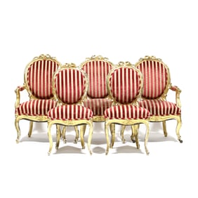 Set of Five Louis XV Style Carved and Gilt Parlour Chairs