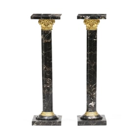 Pair of Black Marble and Gilt Pedestals