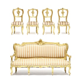 Rococo Style Carved and Gilt Five-Piece Parlour Suite