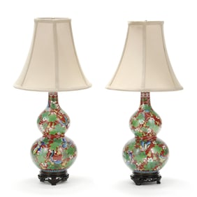 A Pair of Chinese Cloisonné Double Gourd Vase Table Lamps