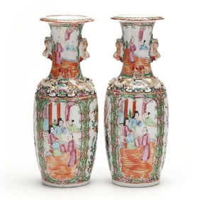 A Pair of Chinese Export Porcelain Rose Medallion Vases