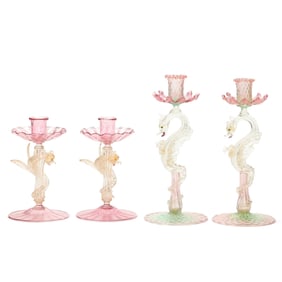 Two Pair of Venetian Glass Figural Candlesticks