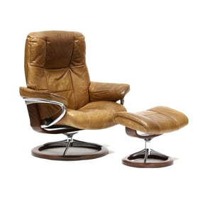 JE Ekorness, Stressless Leather Recliner and Ottoman