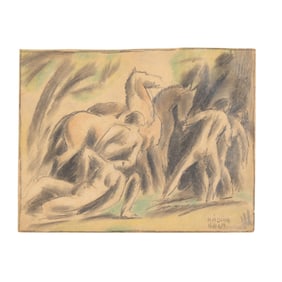 Béla Kádár (Hungarian, 1877-1956), Figural Study with Horses