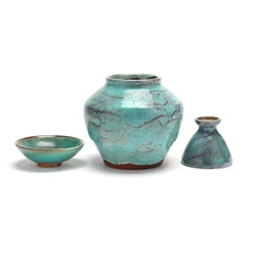 Jugtown Pottery (Seagrove, NC), Three Vintage Chinese Blue Pottery Forms