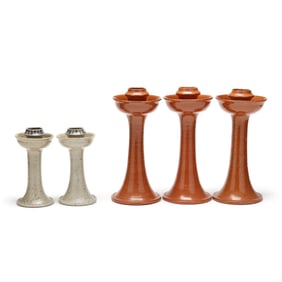Jugtown Pottery (Seagrove, NC), Five Vintage Candlesticks