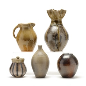 Mark Hewitt (NC, b. 1955), Five Glazed Pottery Forms