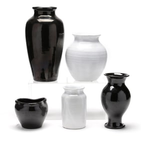 Five Art Pottery Vases in Monochrome Glazes