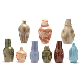 Collection of Nine North Carolina Pottery Pinch Bottles