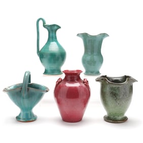 Five Vintage North Carolina Pottery Vessels Attributed to Cole Family