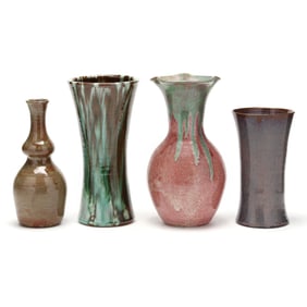 Attributed J.B. Cole Pottery (Steeds, NC), Four Pottery Vases