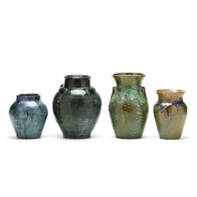 Four Vintage North Carolina Glazed Pottery Vases