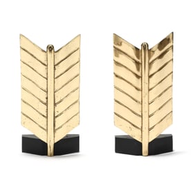 Donald Deskey (American, 1894-1989), Pair of Brass Art Deco Arrow Andirons