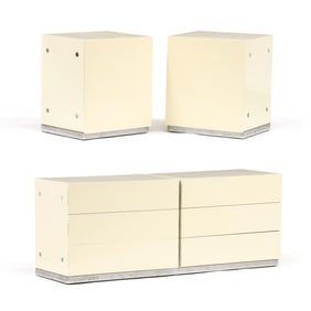 Milo Bauman (American, 1923-2003), Post-Modern White Dresser and Side Cabinets