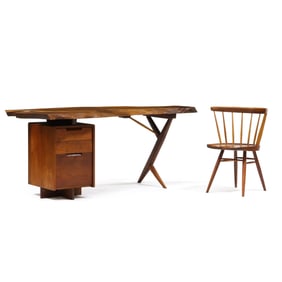 George Nakashima (American, 1905-1990), Walnut Conoid Desk and Straight Chair