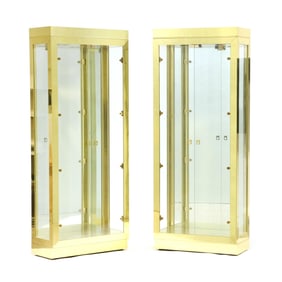 attributed Mastercraft, Pair of Vertical Brass Display Cases