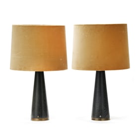 manner of Lisa Johansson-Pape, Pair of Tapered Ebonized Wood Table Lamps