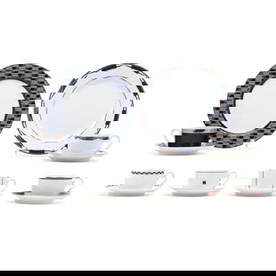 Swid Powell, Partial Set of Porcelain Dinnerware: Swid Powell, Partial Set of Porcelain DinnerwareNew York City based, 1980s, (47) pieces total, the first a set of (11) "Moderne" pieces by Robert A.M. Stern to include: (4) luncheon plates (9 1/4 in.)