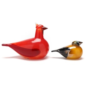 Oiva Toikka (Finland, 1931-2019), Two Art Glass Birds