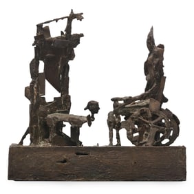 Burton Hasen (American, 1921-2007), Bronze Brutalist Sculpture with Ebonized Wood Stand