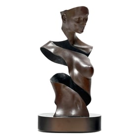 Surrealist Bronze Bust, Signed P. A. Lewis