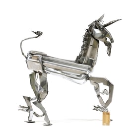 Oscar Pumpin (American, 20th-21st Century), Life-Size Metal Unicorn Sculpture