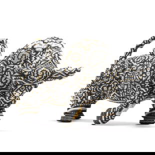 Chroma aka Rick Wolfryd (American/Mexican, b. 1953), El Toro: Chroma aka Rick Wolfryd (American/Mexican, b. 1953), El Toro2025, from an edition of 100, ink signed, numbered and dated to the underside, Huichol style color beaded 3D sculpture, uniquely colored and