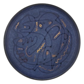 Edwin and Mary Scheier, Early Pottery Charger with Abstract Figures