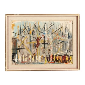 Italian School (Late 20th Century), Crucifixion at a Cathedral