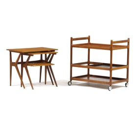 Danish Teak Bar Cart and Nesting Tables
