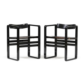 Pair of Post-Modern Black Lacquered Armchairs