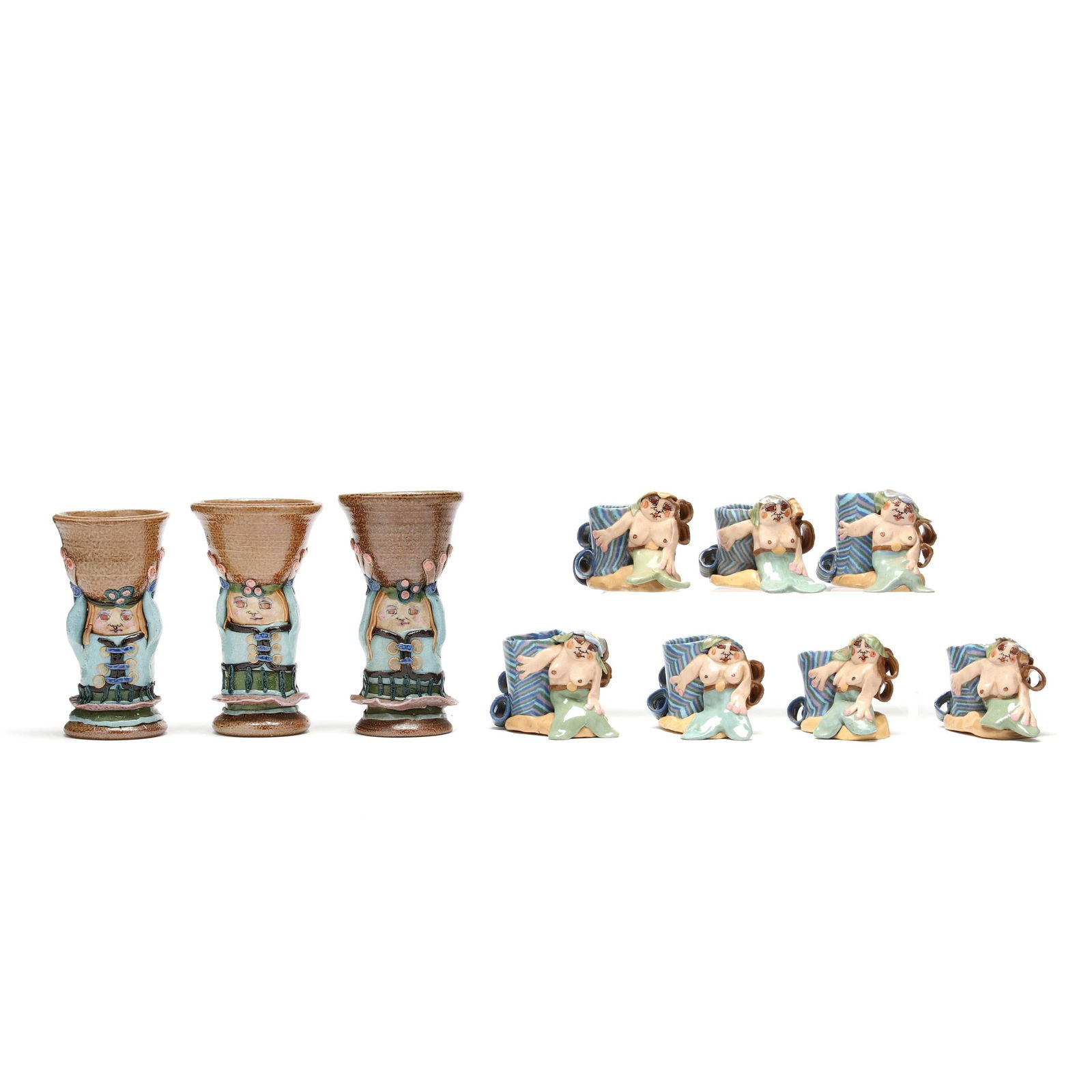Jane Peiser (NC, 1932-2022), Ten Ceramic Figural Cups and Goblets (1 of 9)