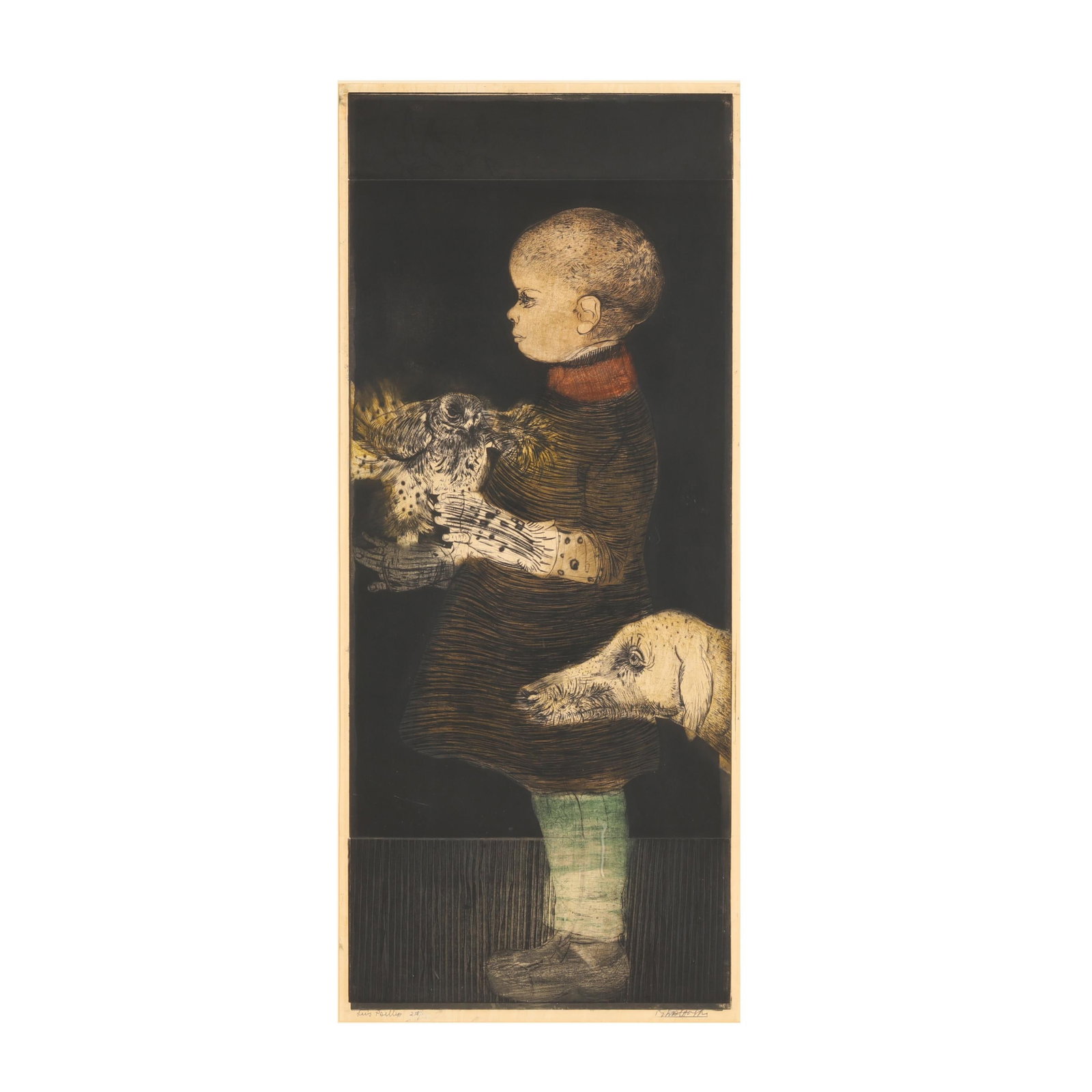 Mauricio Lasansky (Argentinian/American, 1914-2012), Luis Felipe: Mauricio Lasansky (Argentinian/American, 1914-2012), Luis Felipeetching, engraving, aquatint, and drypoint in colors, 1963, pencil signed, titled, and numbered lower margin, framed. Platemark 50 x 20