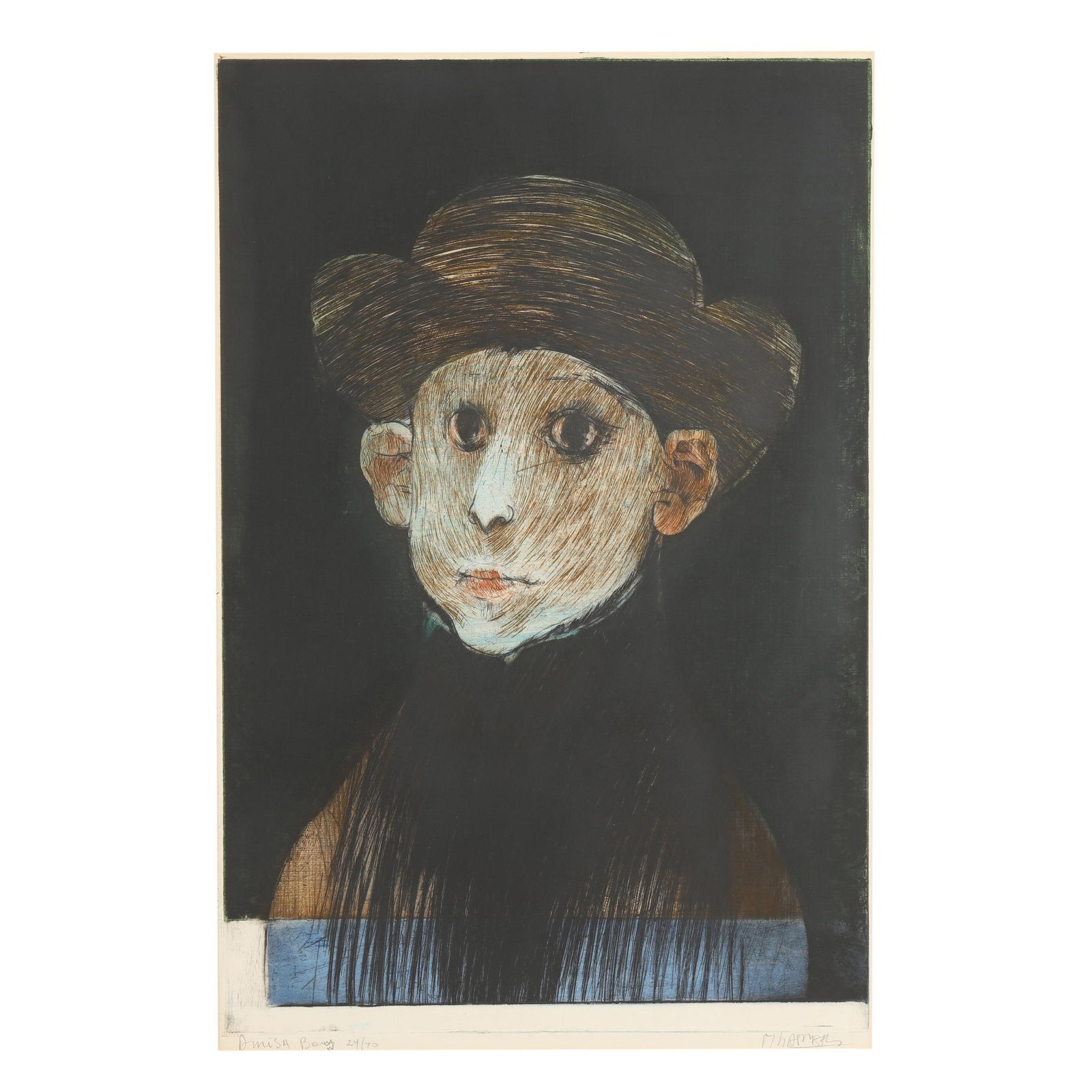 Mauricio Lasansky (Argentinian-American, 1914-2012), Amish Boy: Mauricio Lasansky (Argentinian-American, 1914-2012), Amish Boyetching and aquatint in colors, 1969, pencil signed, titled, and numbered 24/70 lower margin, artist-framed. Platemark 27 x 17 3/4 in.; Fr