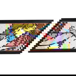 Romero Britto (Brazilian, b. 1963), Not a Wallflower: Romero Britto (Brazilian, b. 1963), Not a Wallflowermixed-media print on canvas with hand-embellishments, signed, dated, and numbered 31/60, framed. Sight size 21 x 49 3/4 in.; Frame dimensions 27 1/4