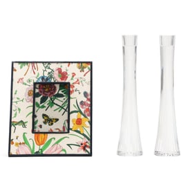 Pair of Calvin Klein Candlesticks and a Gucci Frame