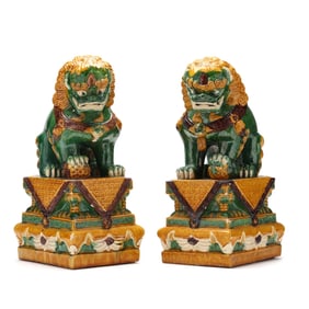 A Pair of Chinese Sancai Glazed Foo Dogs